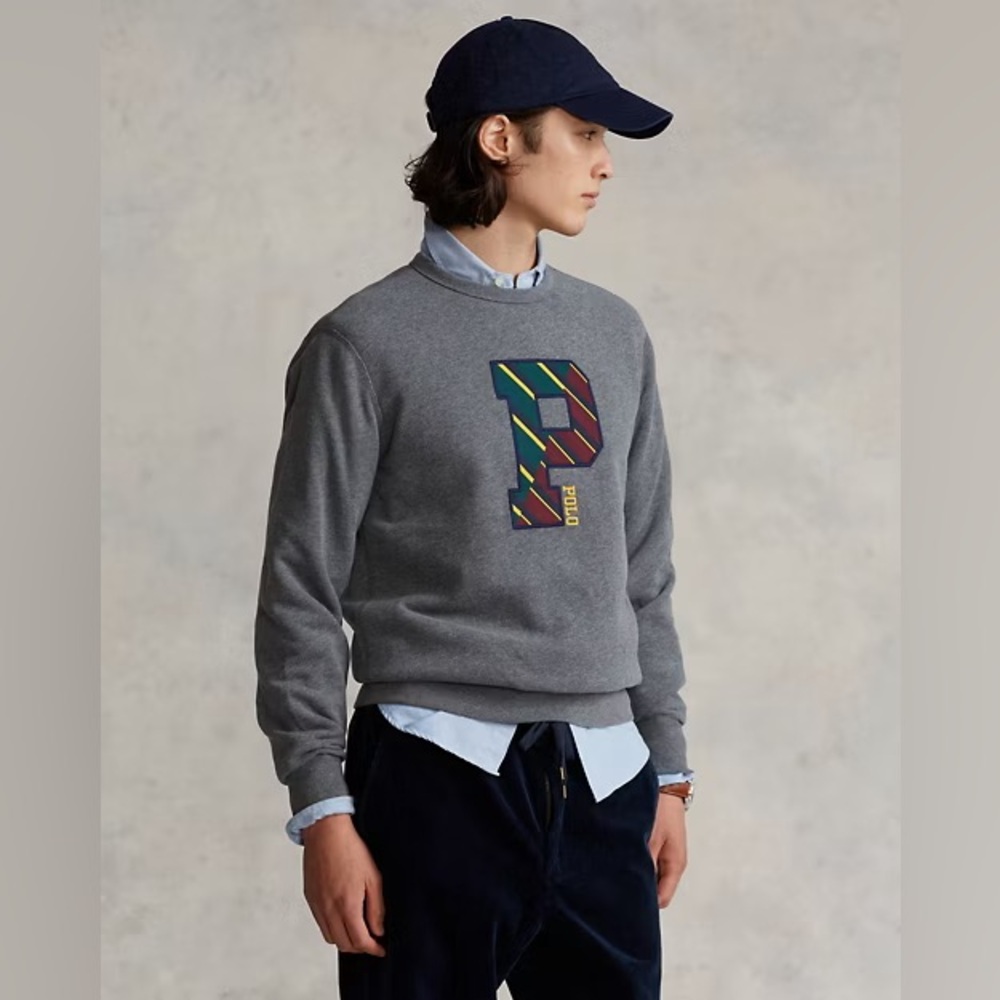 Polo Ralph Lauren Men’s Letterman P Crewneck Grey Sweatshirt Pullover 2XL Big